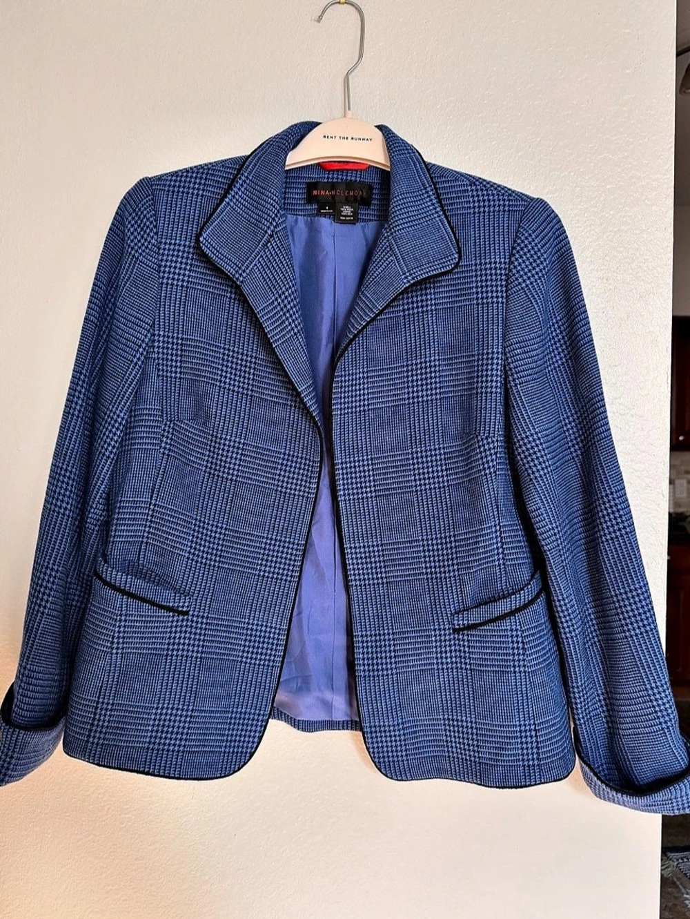 Nina McLemore Women's Houndstooth Wool Blazer in Blue Size 6